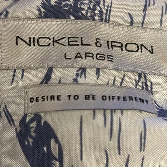 Nickel & Iron Hawaiian shirt sleeves buttoned down men’s white blue shirt Sz L - Picture 4 of 6